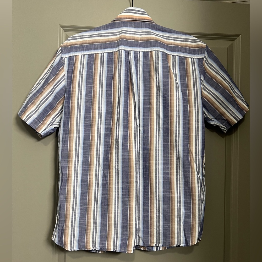 johnnie-O Hangin' Out Shirt Men's Blue Brown White Stripe Short Sleeve M - Picture 4 of 6